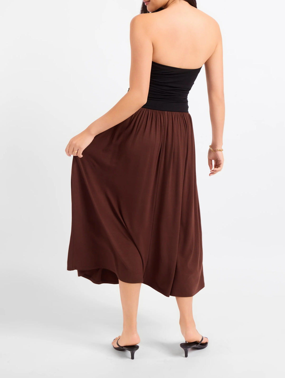 Strapless Color Block Flowy Midi Dress