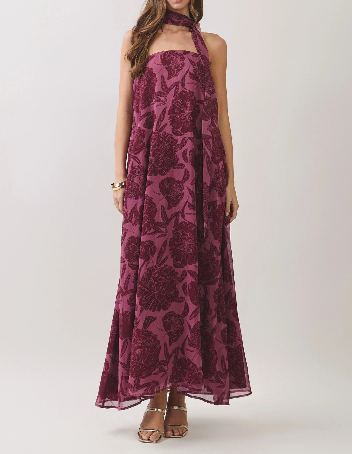 Halter Tie Floral Print Flowy Maxi Dress