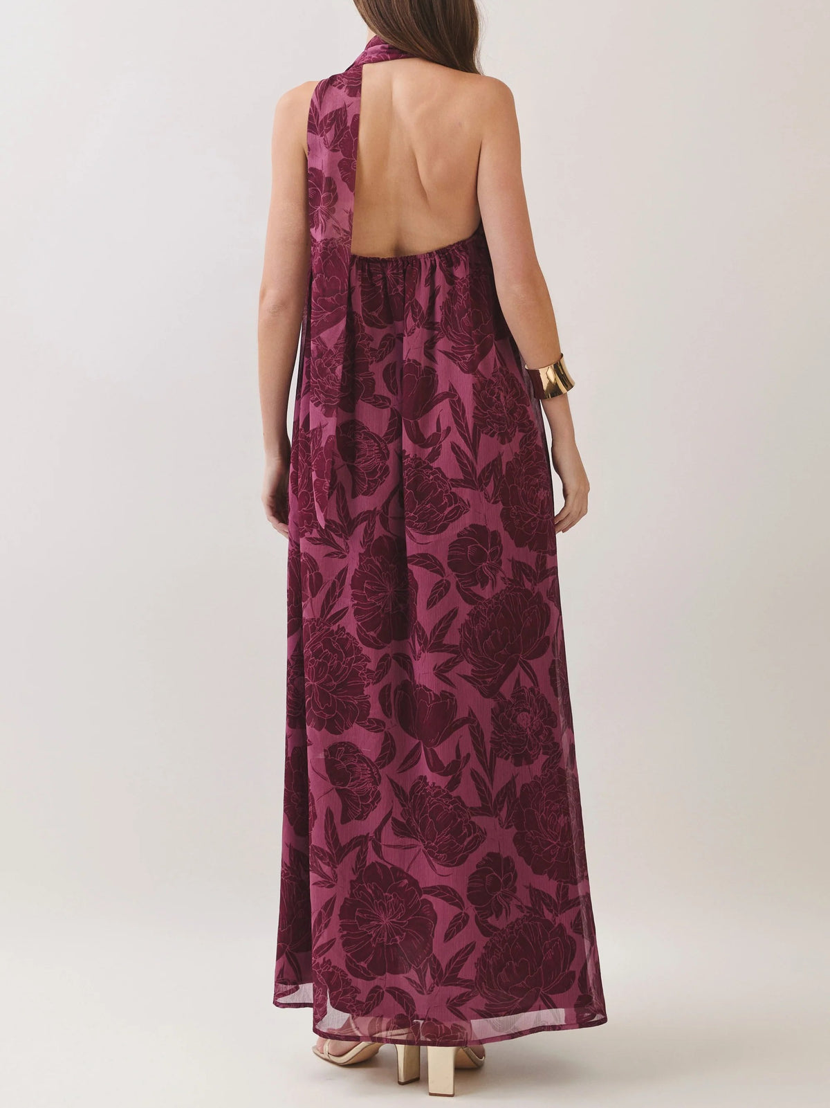 Halter Tie Floral Print Flowy Maxi Dress