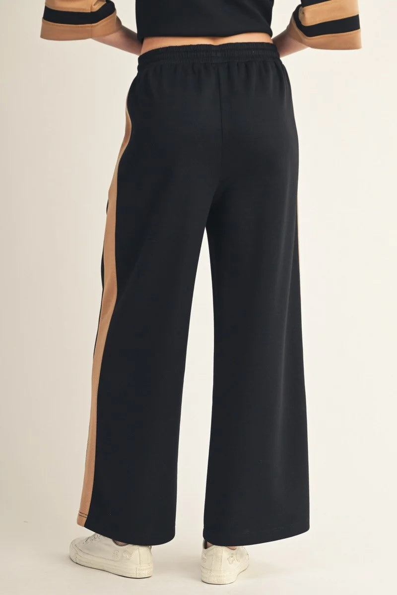 Drawstring Wide Leg Casual Sweatpants with Side Contrast Strip