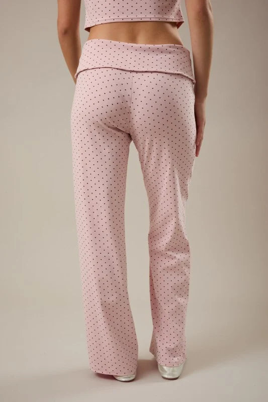 Light Pink Polka Dot Foldover Low Waist Straight Pants